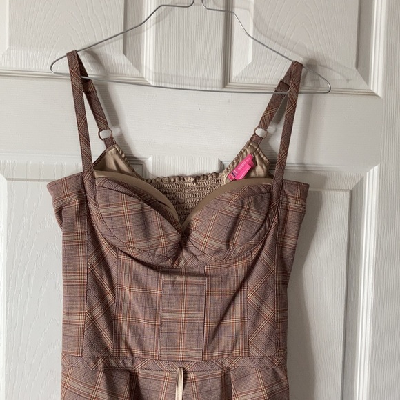 BCBG Girls rouched back midi padded bra brown tan career plad plaid dress size 8 - Picture 3 of 17